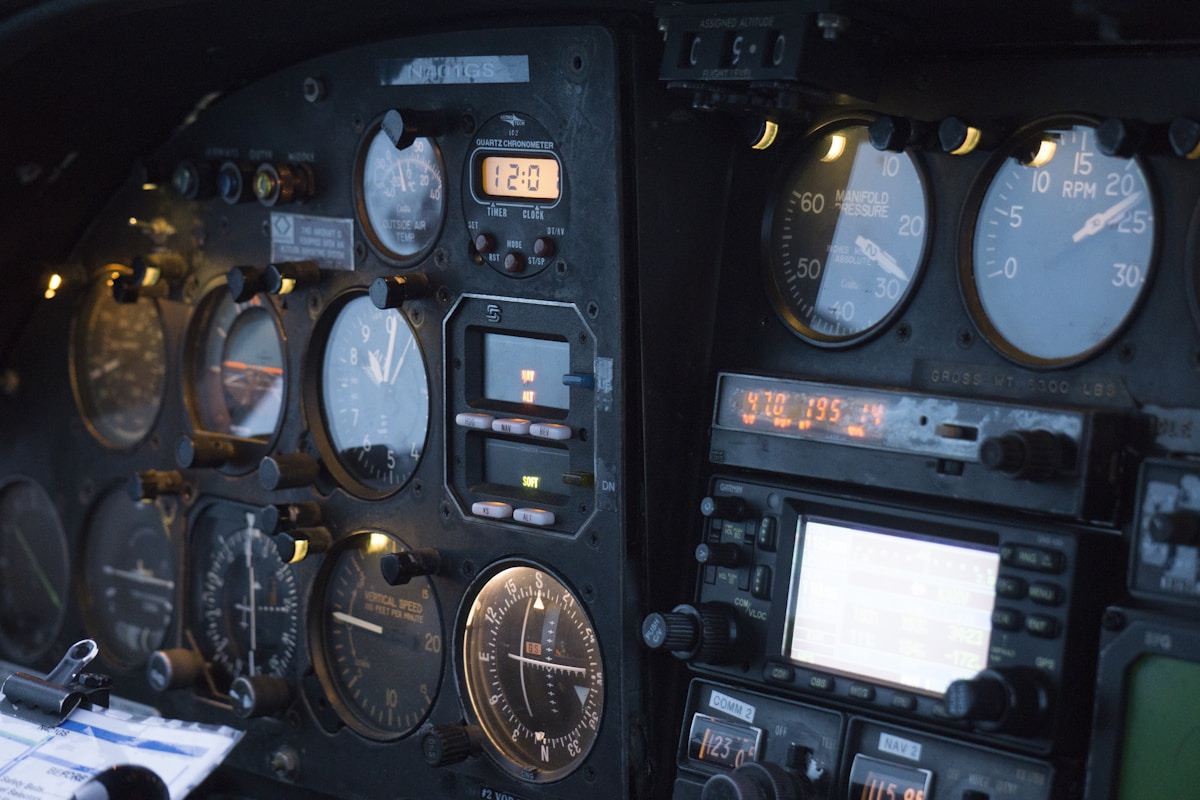 Aircraft instrument panel showing airspeed and attitude indicators