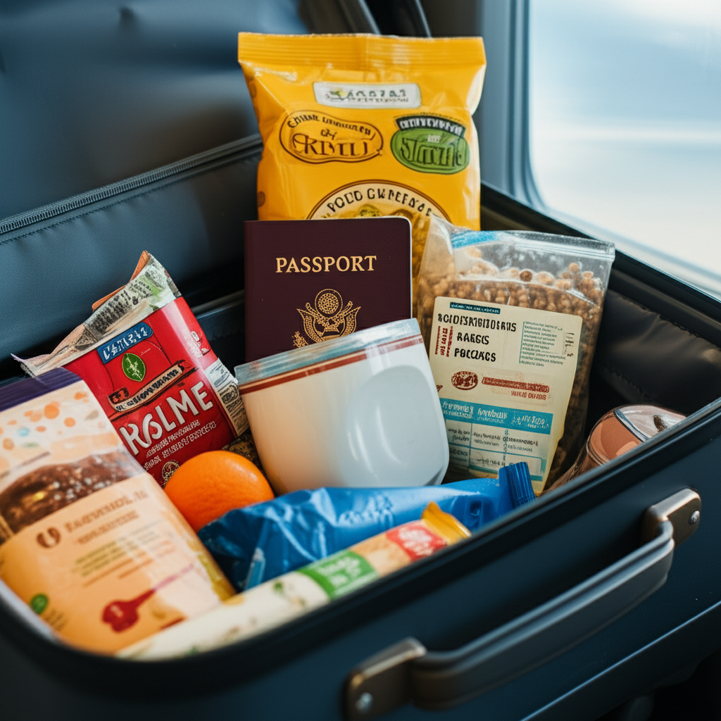 Professional blog header image for article titled: Managing Food Allergies While Traveling Abroad. High quality, relevant imagery, clean composition.