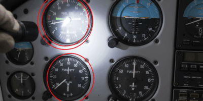 Cessna 172 cockpit instrument panel with fuel gauges