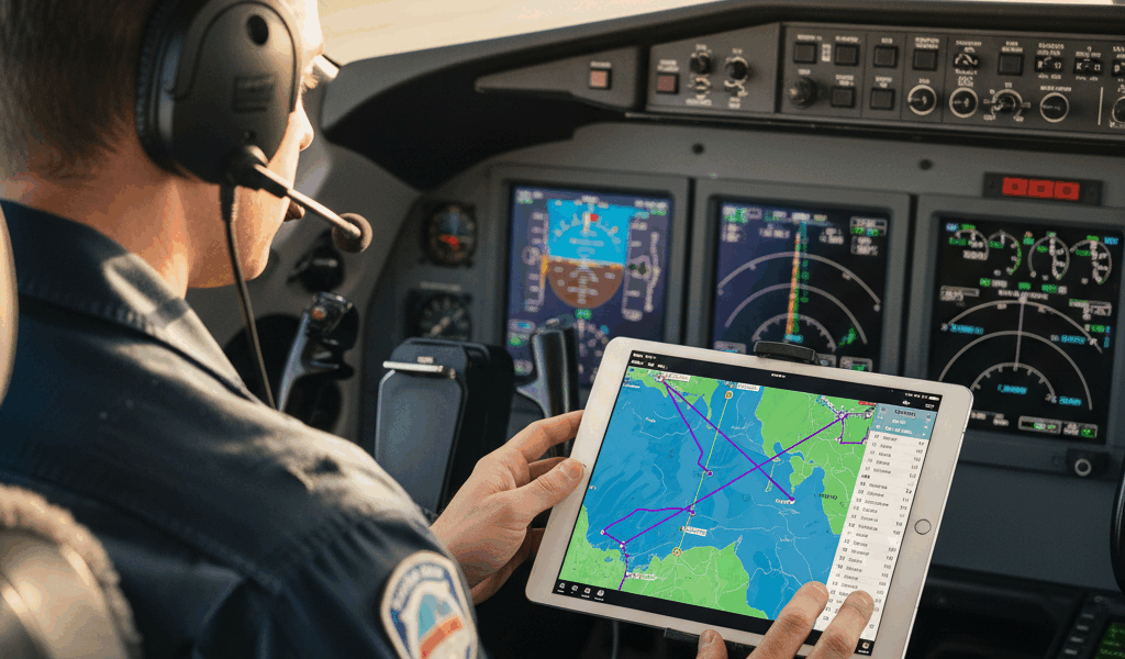 ForeFlight aviation app on iPad in aircraft cockpit