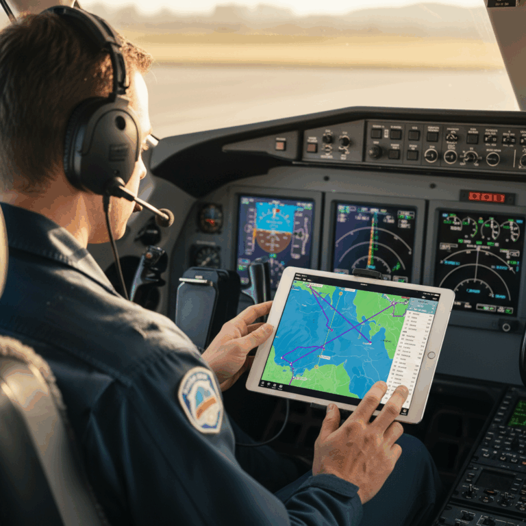 ForeFlight aviation app on iPad in aircraft cockpit