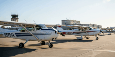 cessna 172 skyhawk and piper warrior parked side by side on 20260331 100142