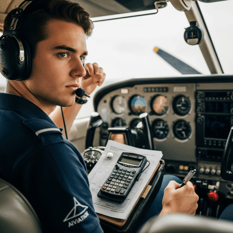 student pilot computing weight and balance on a kneeboard wi 20260331 100109